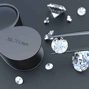 Jeweler looking closely at diamonds