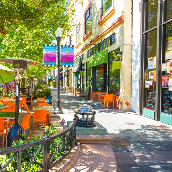 Shops along sidewalk